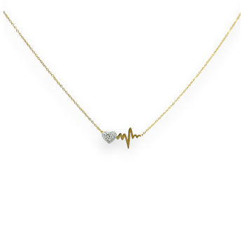 Gold-plated steel necklace heart beat rhinestoned