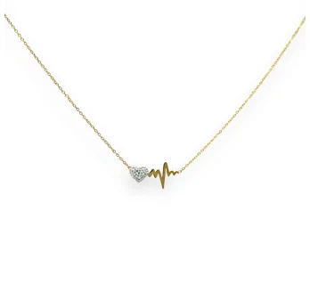 Gold-plated steel necklace heart beat rhinestoned