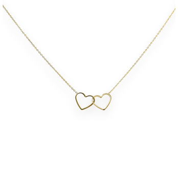 Golden steel necklace with 2 intertwined hearts