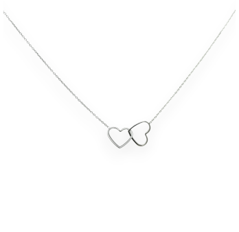 Silver-plated steel necklace with 2 intertwined hearts
