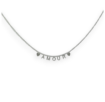 Silver-plated steel AMOUR necklace heart charms