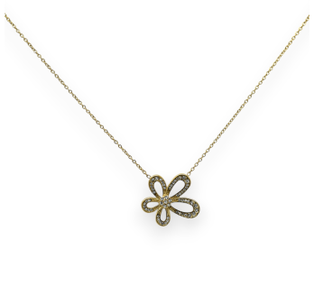 Golden steel necklace with sparkling white rhinestone flower