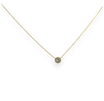 Golden steel necklace with single white stone