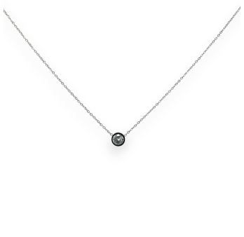 Silver steel necklace with single white stone