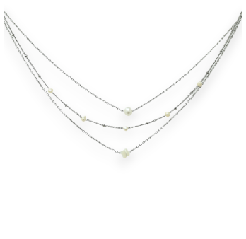 Collier acier argenté multi rangs chaines et perles