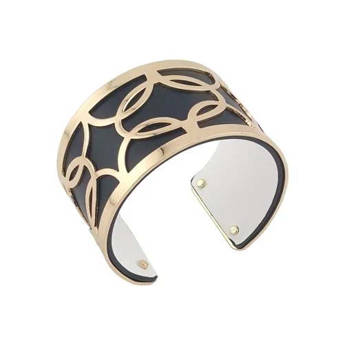 Gold plated cuff bracelet with black and white faux leather finish