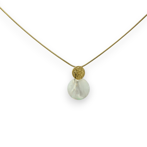 Golden steel necklace with pearly shell medallion