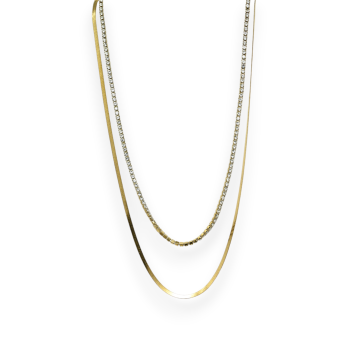 Gold-plated steel necklace with 2 different linked chains