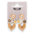 Silver fantasy earrings with heart and beige charms