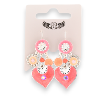 Silver fantasy heart earrings and its coral charms