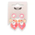 Aretes de fantasía plateadas en forma de corazón y sus colgantes de coral