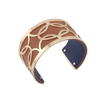 Bracelet manchette large aux finitions dotées simili cuir camel et bleu marine