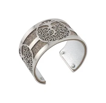 Silver plated cuff bracelet with silver glitter faux leather and silver finish