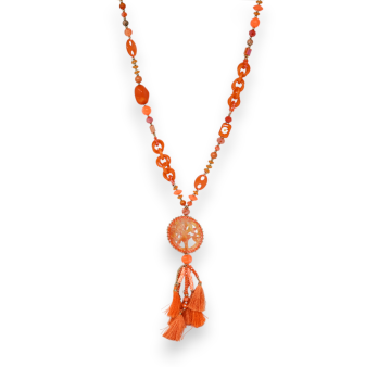Collana lunga arancione medaglione albero della vita