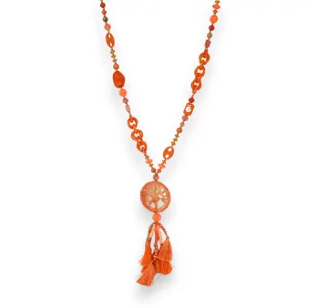 Long necklace orange medallion tree of life