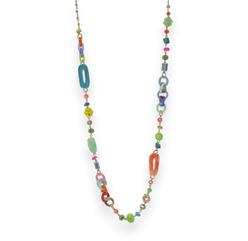 Collier sautoir fin multicolore perles et formes variées