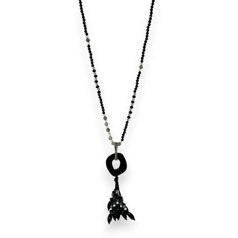 Collier sautoir noir médaillon résine breloques assorties