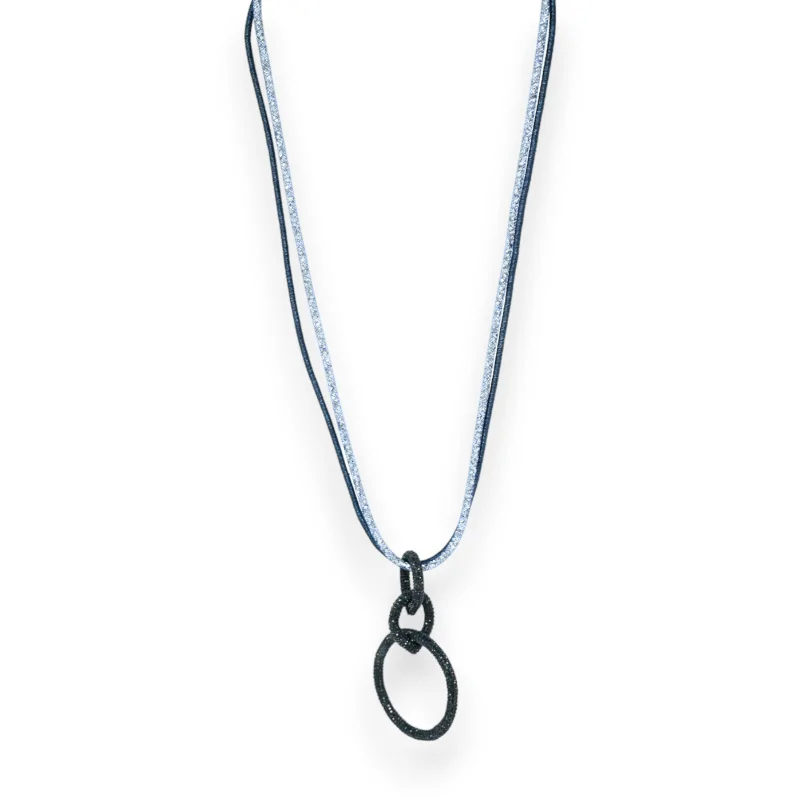 Collier fantaisie long cercle enlacés bleu marine