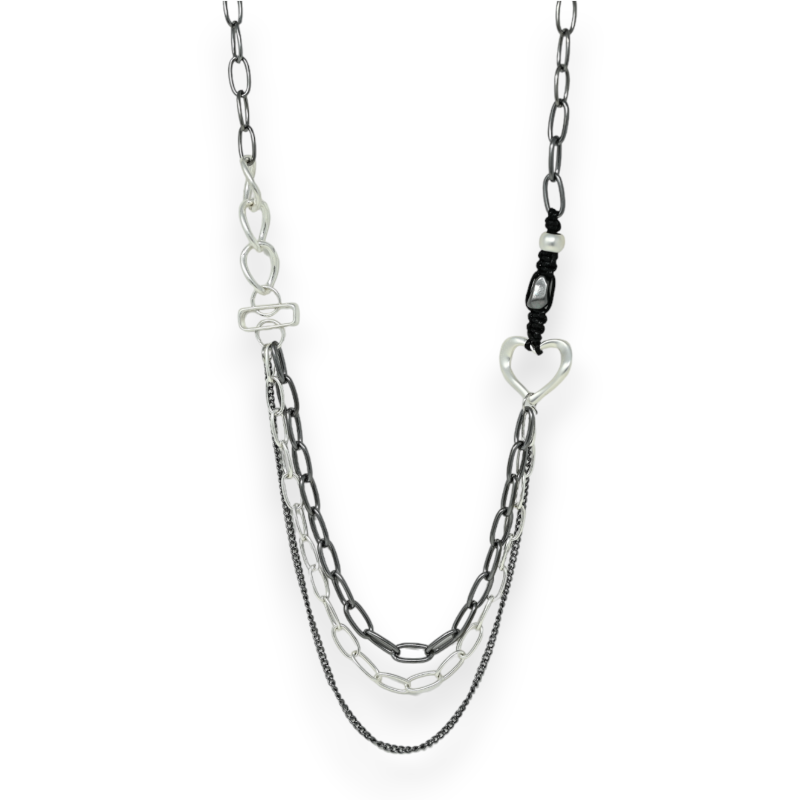 Long necklace chain two colors heart