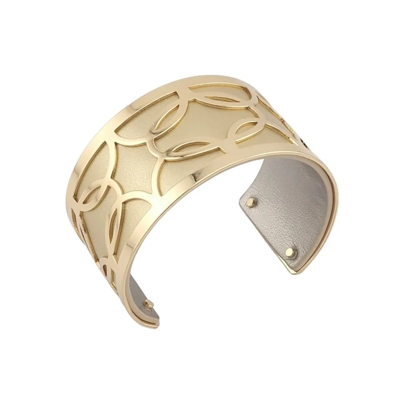 Brazalete de mangas ancha con acabado dorado simil cuero dorado y plata