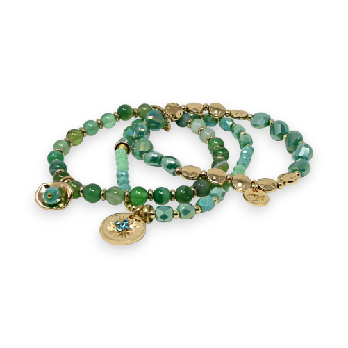 3-piece bracelet with green-hued beads