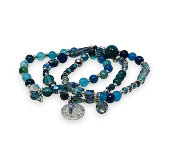 Pulsera de 3 piezas con perlas en tonos de azul oscuro