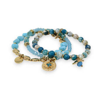Bracelet 3 pièces perles nuances turquoise
