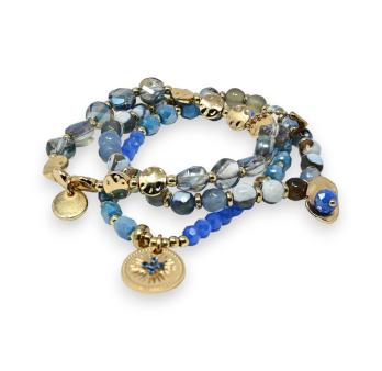 3-teiliges Armband mit Perlen in Blau- und Grautönen