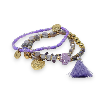 3-piece bracelet with matching lilac beads and tassel
