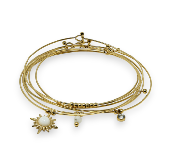 Gold-plated steel bangle bracelet 7bracelets White Jade stone