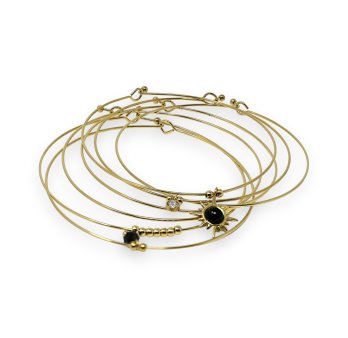 Golden steel bangle bracelet 7 black Agate stone bracelets