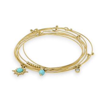 Bracelet jonc acier doré 7 bracelets pierre Turquoise
