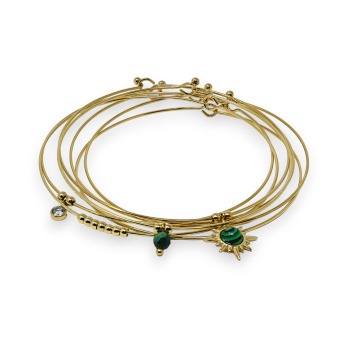 Golden steel bangle bracelet 7 Malachite stone bracelets