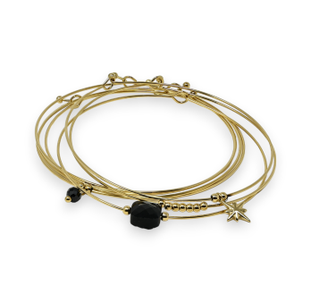Gold-plated steel bangle bracelet 7 square stone Black Agate bracelets