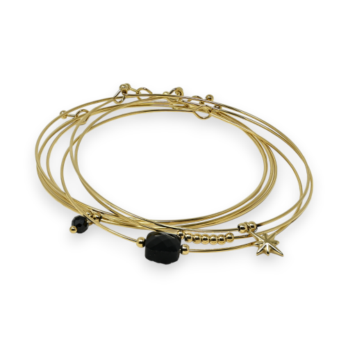 Bracelet jonc acier doré 7 bracelets pierre carrée Agathe Noire