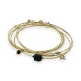 Pulsera de acero dorado con 7 pulseras de piedra cuadrada Agata Negra