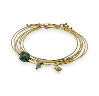 Bracelet jonc acier doré 7 bracelets pierre carrée Pin Africain