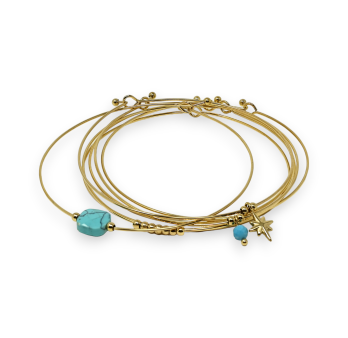 Golden steel cuff bracelet 7 square Turquoise stone bracelets