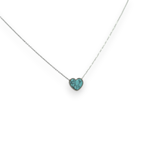 Silver-plated steel necklace small heart turquoise stone