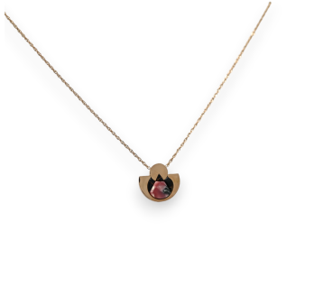 Coppery rose steel necklace in geometric shape with marbled pink