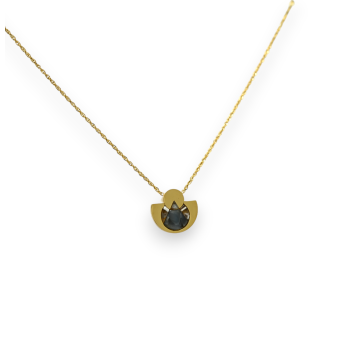 Gold-plated steel necklace with a geometric pendant in marbled grey