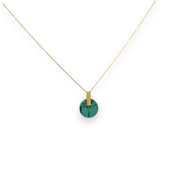 Golden steel necklace with round turquoise medallion