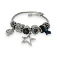 Bracciale rigido con charms in argento e blu marino stella strass