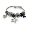 Pulsera de abalorios rígida plateada y azul marino con estrella de strass