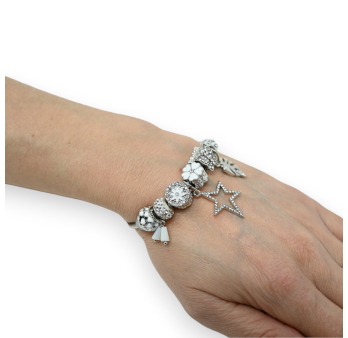 Starres silbernes und weißes Charm-Armband mit Strass-Stern