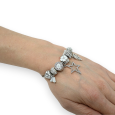 Rigid silver and white star rhinestone charm bracelet