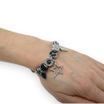 Rigid silver and navy blue star charms bracelet with rhinestones