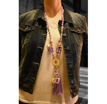 Fantasie Lilas Anhänger Halskette mit vergoldetem Medaillon und Charm-Anhängern