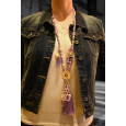 Lilac fantasy sautoir necklace with golden medallion and charms