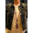 Lilac fantasy sautoir necklace with round medallion and tassel